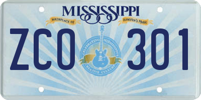 MS license plate ZCO301