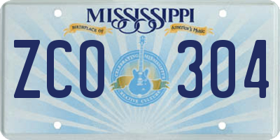 MS license plate ZCO304