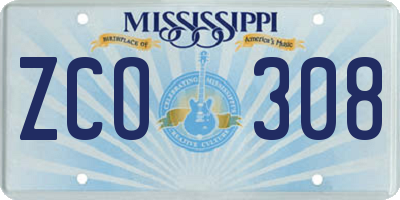 MS license plate ZCO308