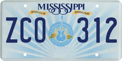 MS license plate ZCO312