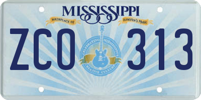 MS license plate ZCO313