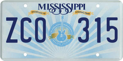 MS license plate ZCO315