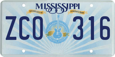 MS license plate ZCO316