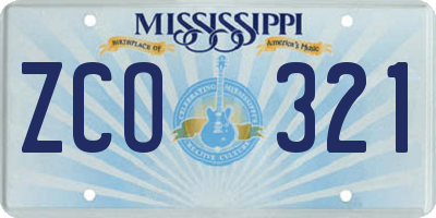 MS license plate ZCO321