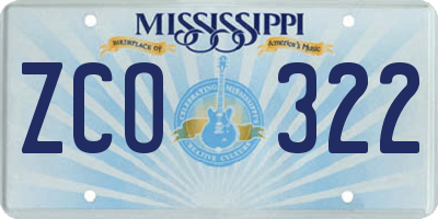 MS license plate ZCO322