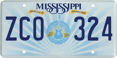 MS license plate ZCO324