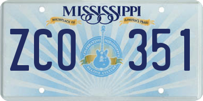 MS license plate ZCO351