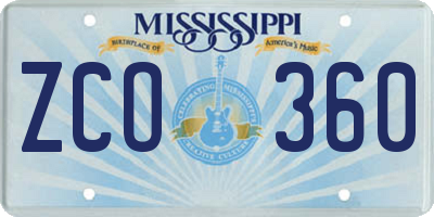 MS license plate ZCO360