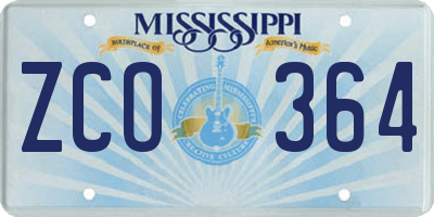 MS license plate ZCO364