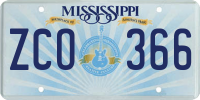 MS license plate ZCO366
