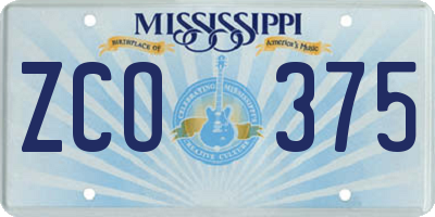 MS license plate ZCO375