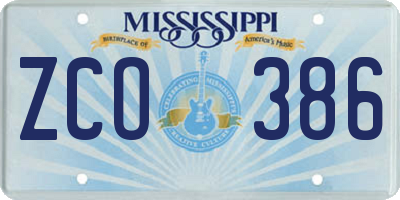 MS license plate ZCO386