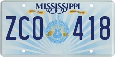 MS license plate ZCO418