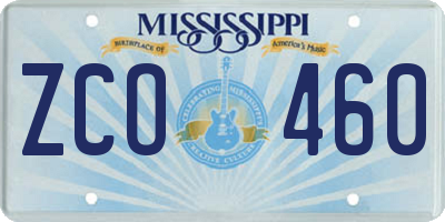 MS license plate ZCO460