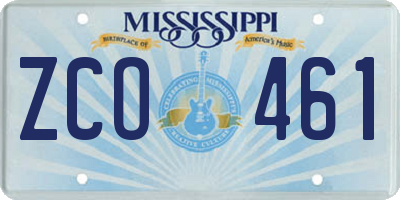 MS license plate ZCO461
