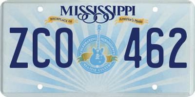 MS license plate ZCO462