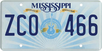 MS license plate ZCO466