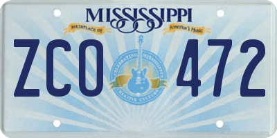 MS license plate ZCO472