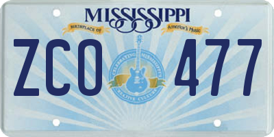 MS license plate ZCO477