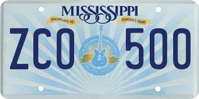 MS license plate ZCO500