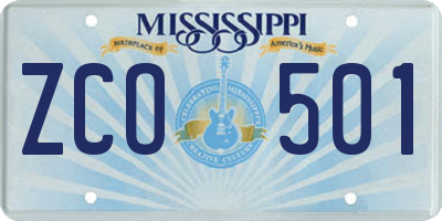 MS license plate ZCO501