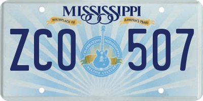 MS license plate ZCO507