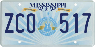 MS license plate ZCO517