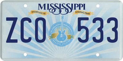 MS license plate ZCO533