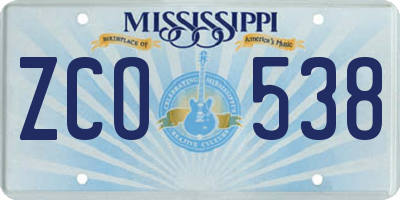 MS license plate ZCO538