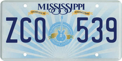 MS license plate ZCO539