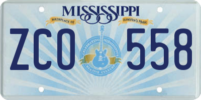 MS license plate ZCO558