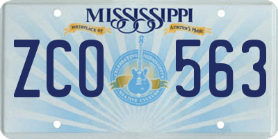 MS license plate ZCO563