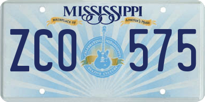 MS license plate ZCO575