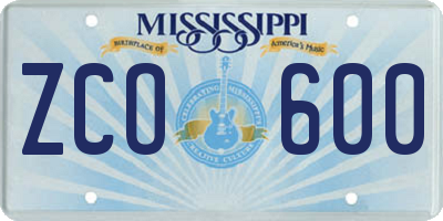 MS license plate ZCO600