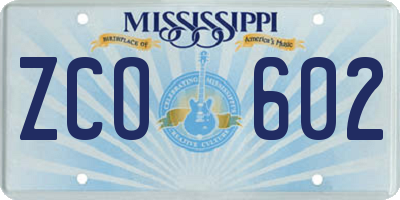MS license plate ZCO602