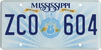 MS license plate ZCO604