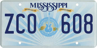 MS license plate ZCO608