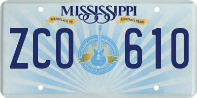 MS license plate ZCO610