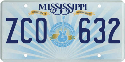 MS license plate ZCO632