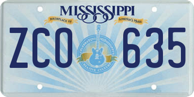 MS license plate ZCO635