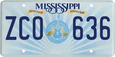 MS license plate ZCO636
