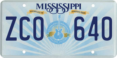 MS license plate ZCO640