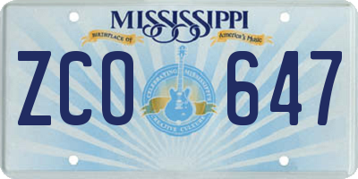 MS license plate ZCO647