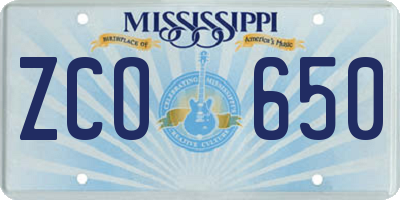 MS license plate ZCO650