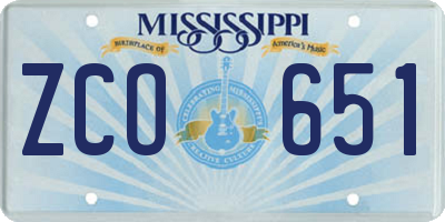 MS license plate ZCO651