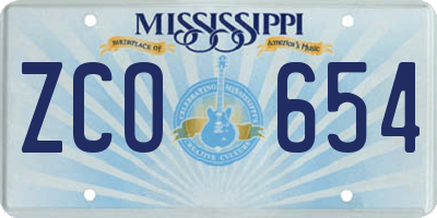 MS license plate ZCO654