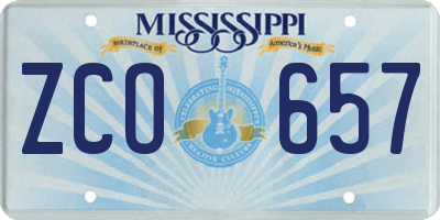 MS license plate ZCO657