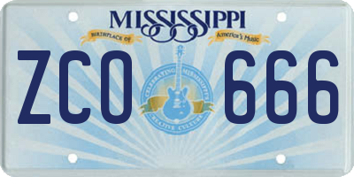MS license plate ZCO666