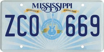 MS license plate ZCO669