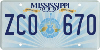 MS license plate ZCO670